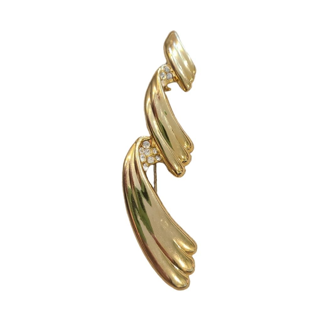 Gold Swirl Rhinestone Brooch - Picture 3 of 4